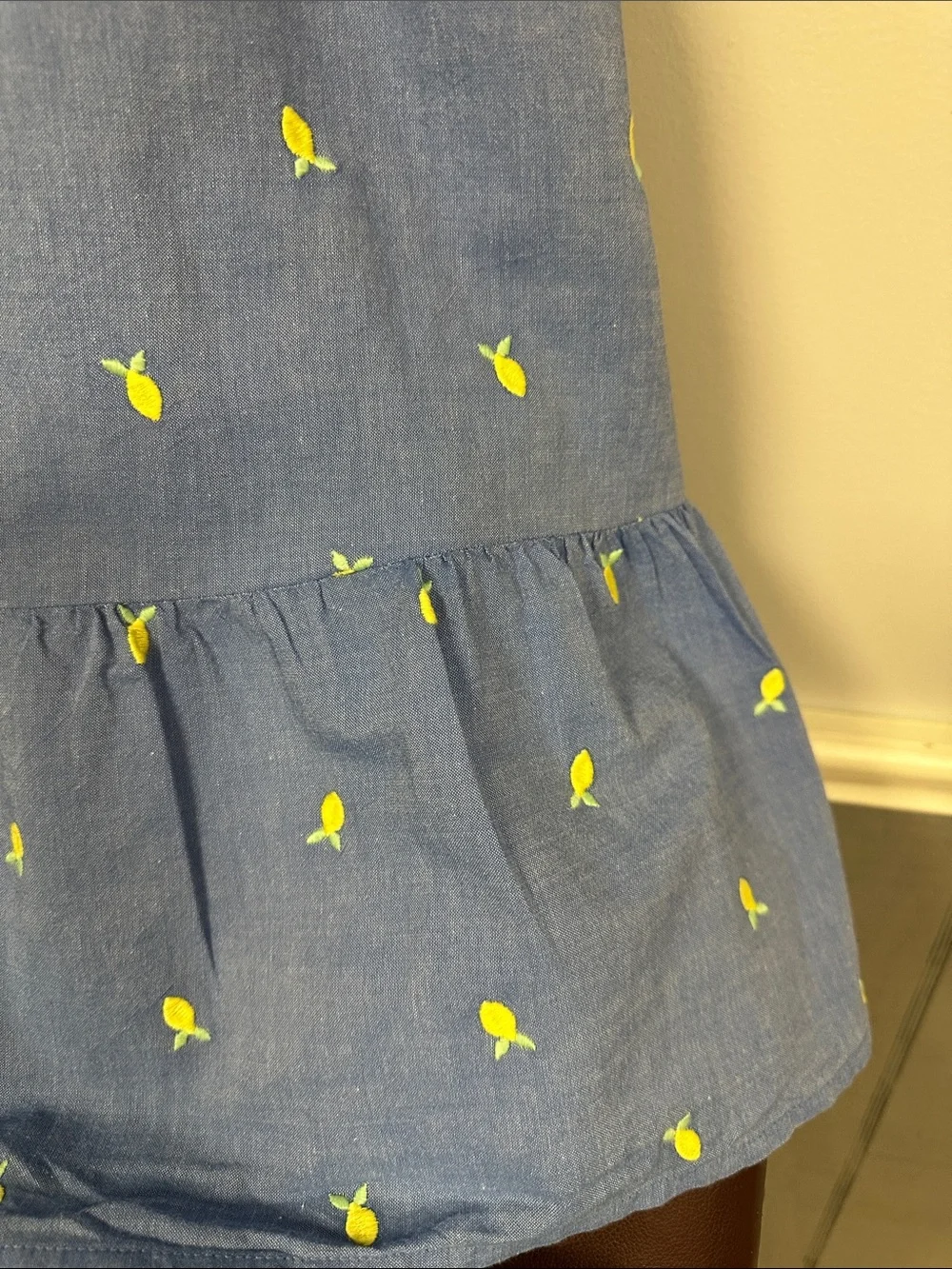 Girls cat & Jack blue / embroidered lemons fully lined summer dress XL 14 EUC!